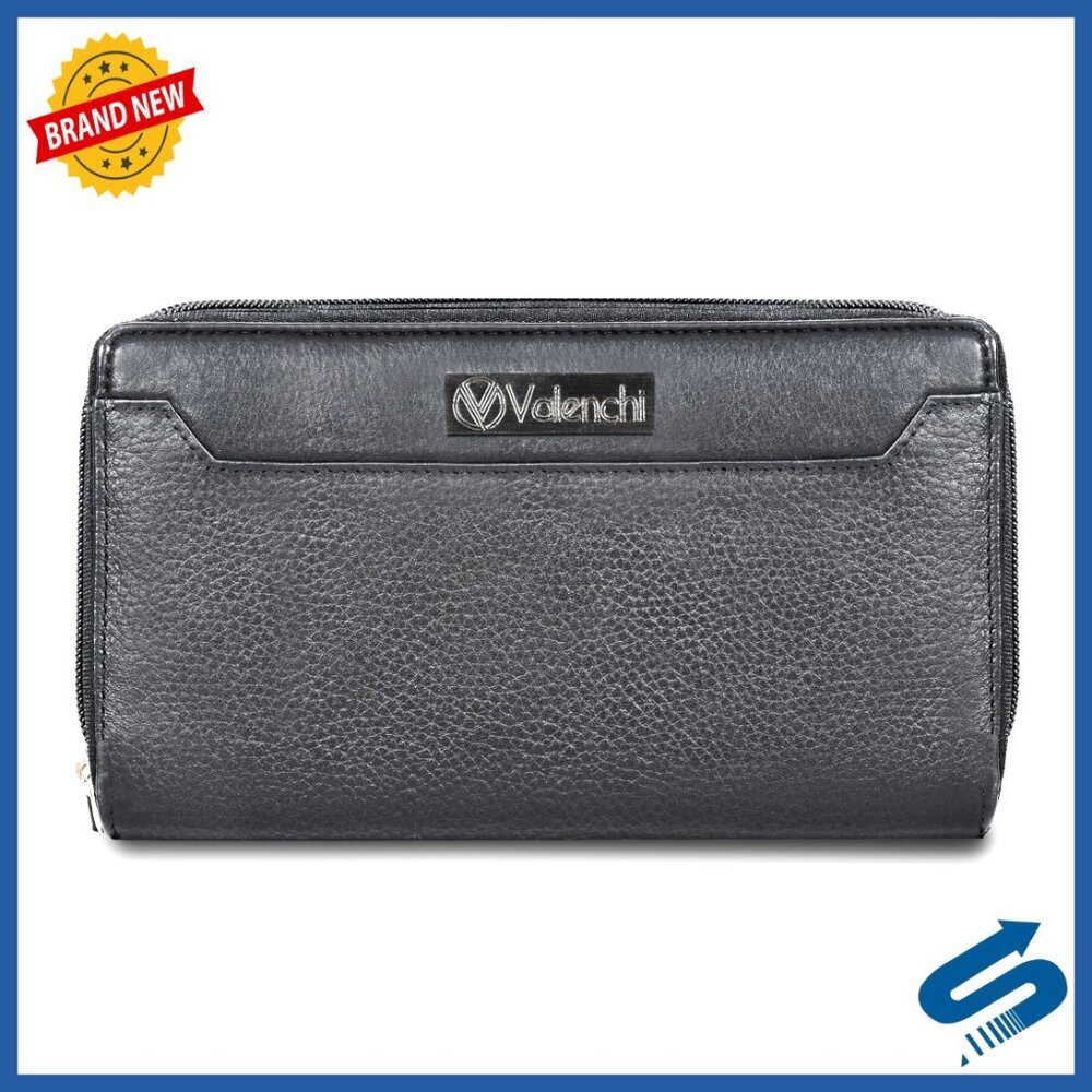 Leather Clutch Wallet with RFID Blocking and Card Slots